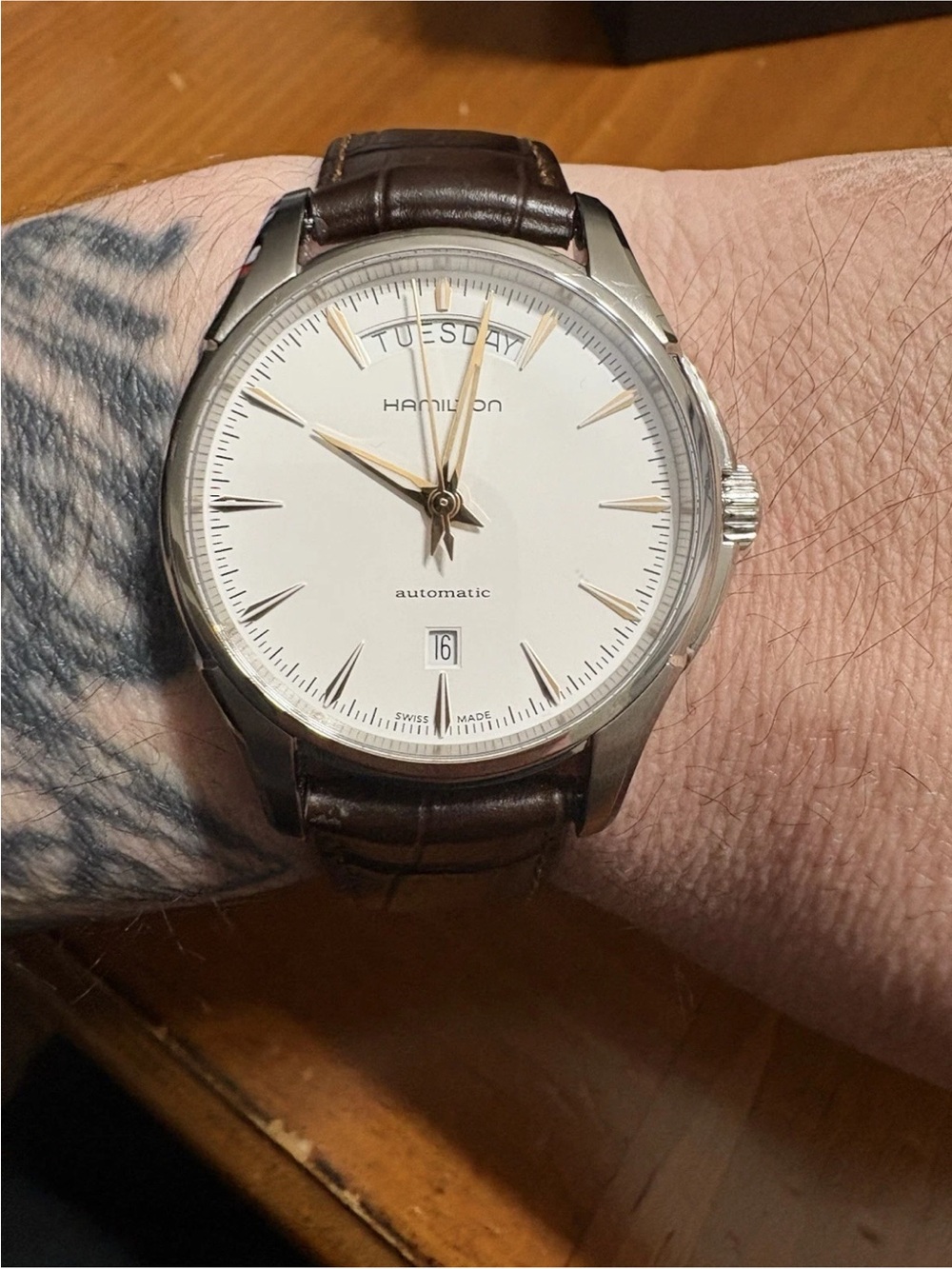 Hamilton Jazzmaster White Men's Watch with Brown Leather Band - H32505511